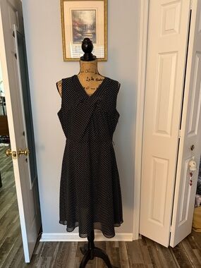 Chadwicks Black Dress with White Polka Dots — Sleeveless Midi